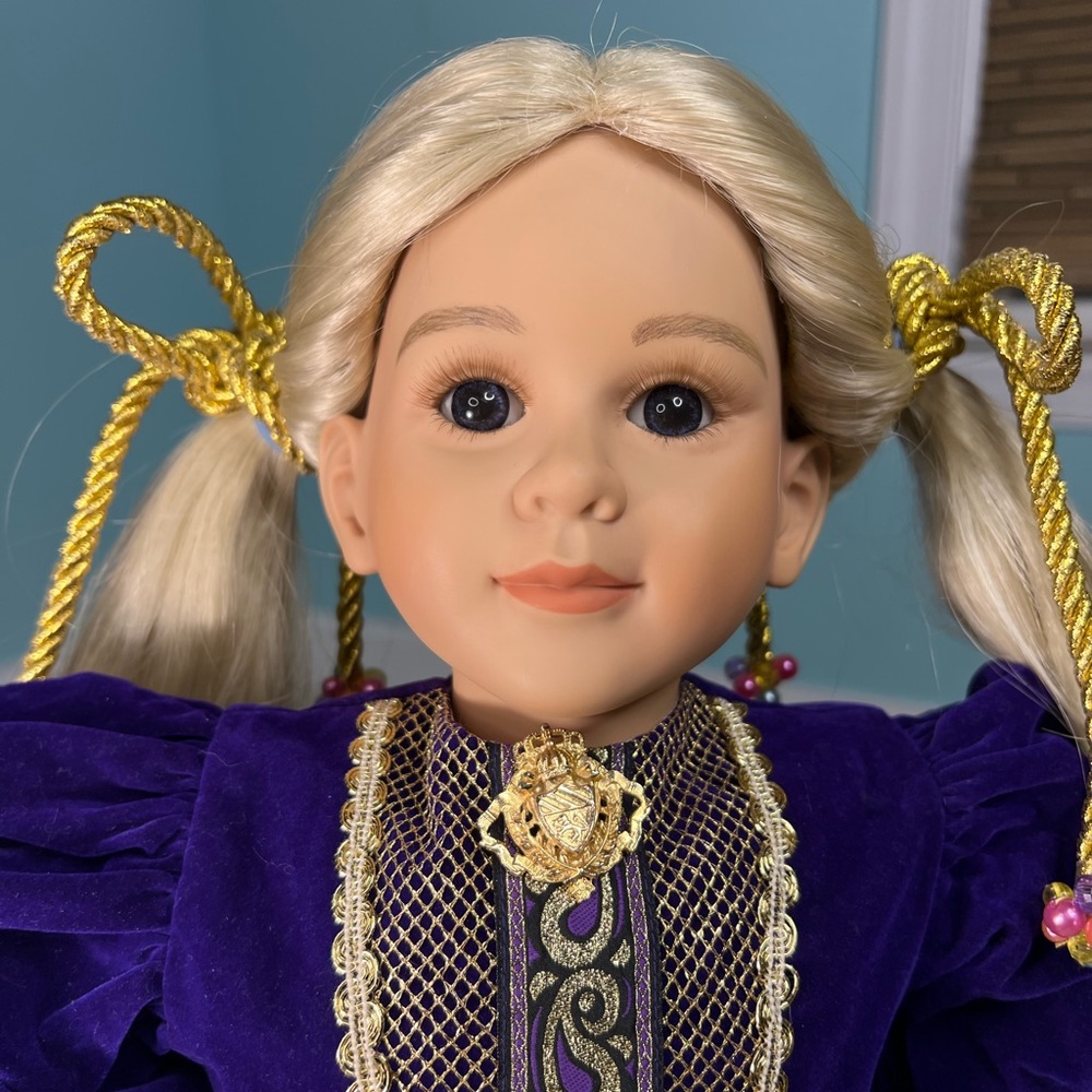 My Twinn Emma in a new Princess Origi hand sewn beading on heavy gold cording